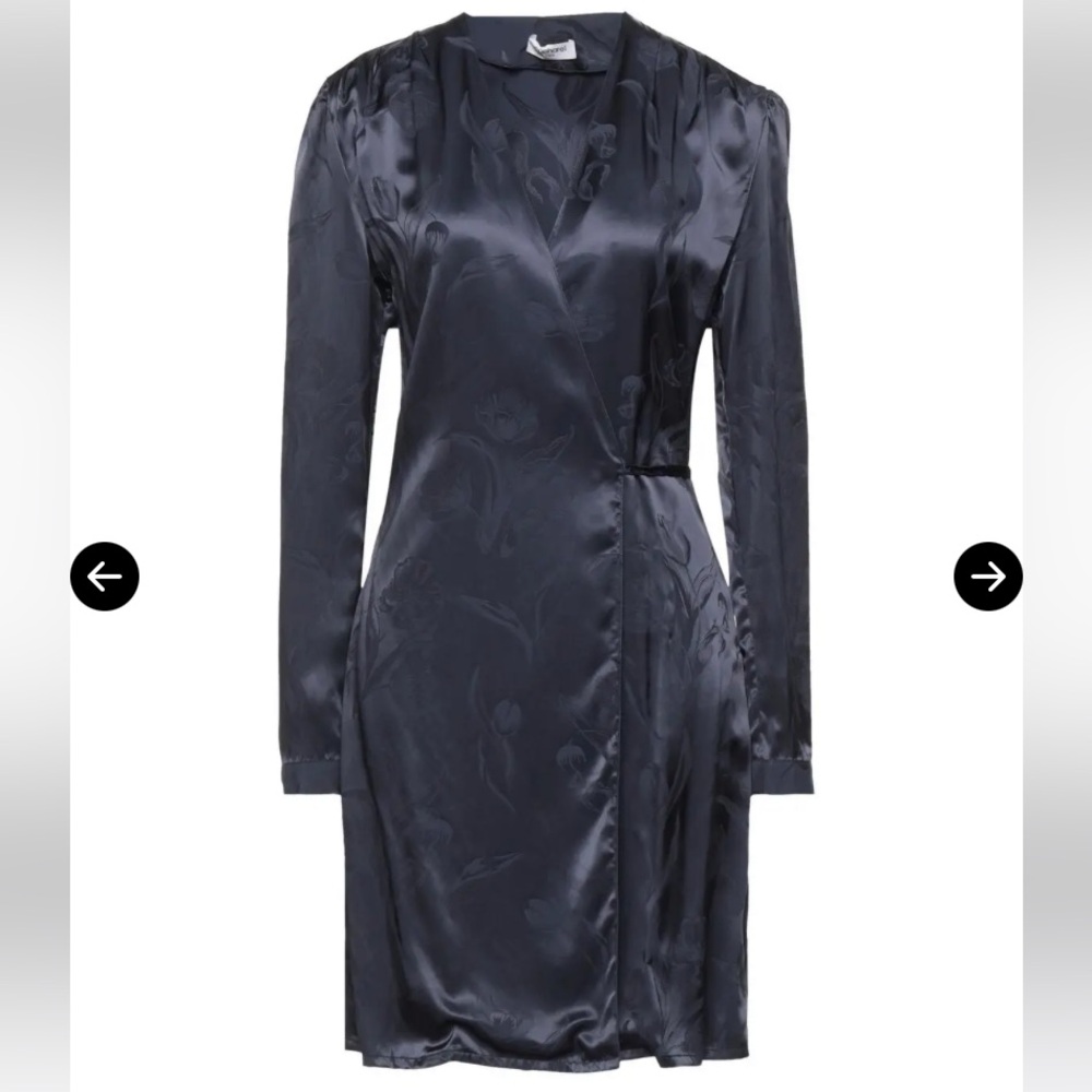 Cacharel Navy Blue Floral Jacquard Wrap Dress NWT Size 36 IT